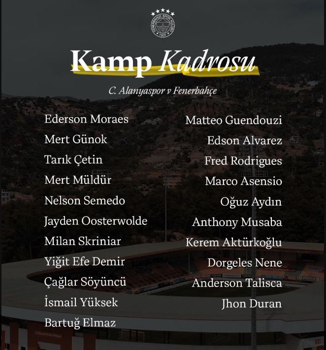 Alanyaspor Fenerbahce mac kadrosu aciklandi Iste Alanya FB maci muhtemel 11ler1